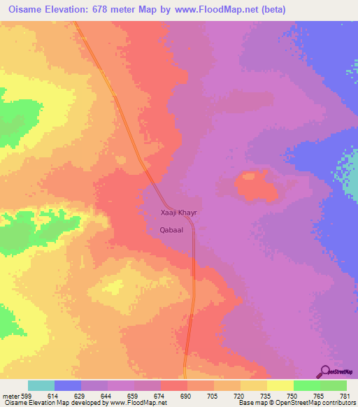 Oisame,Somalia Elevation Map