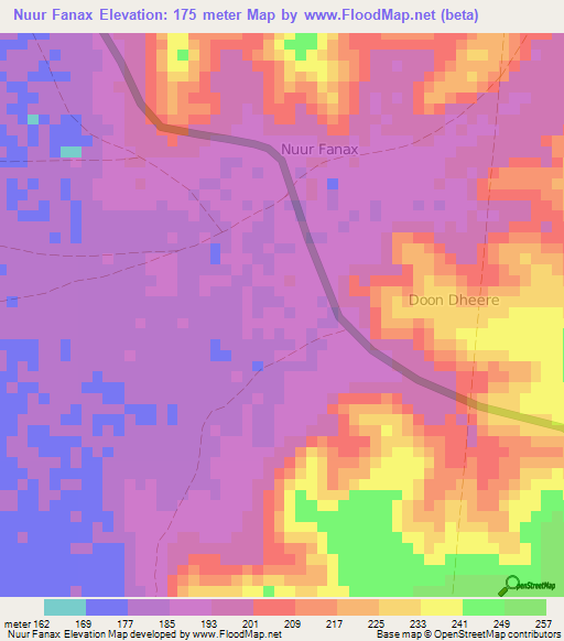 Nuur Fanax,Somalia Elevation Map
