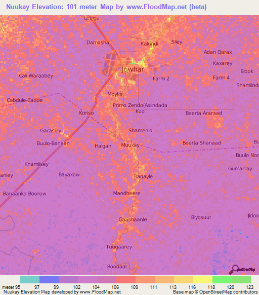 Nuukay,Somalia Elevation Map