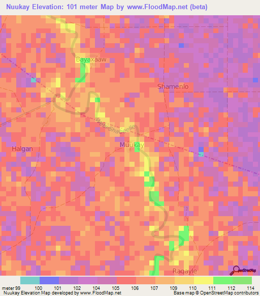 Nuukay,Somalia Elevation Map