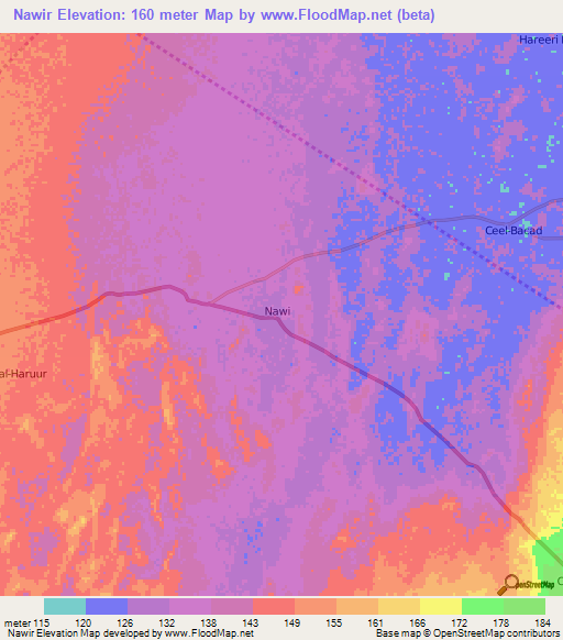 Nawir,Somalia Elevation Map