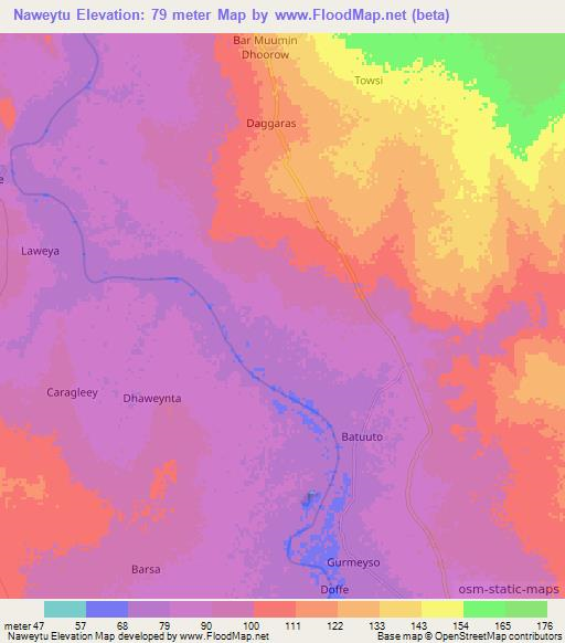 Naweytu,Somalia Elevation Map