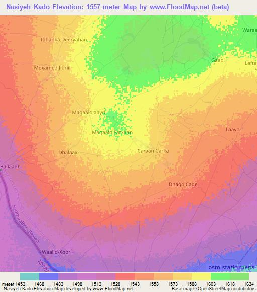 Nasiyeh Kado,Somalia Elevation Map