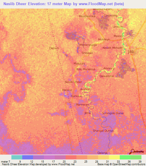 Nasiib Dheer,Somalia Elevation Map