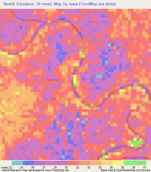 Nasiib,Somalia Elevation Map