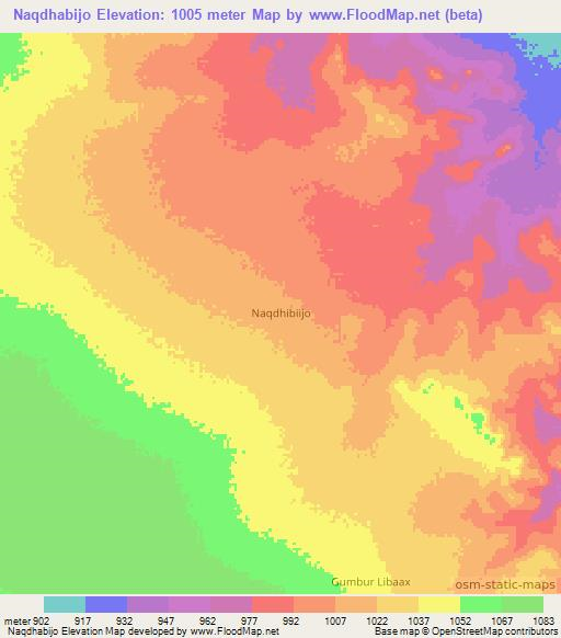 Naqdhabijo,Somalia Elevation Map
