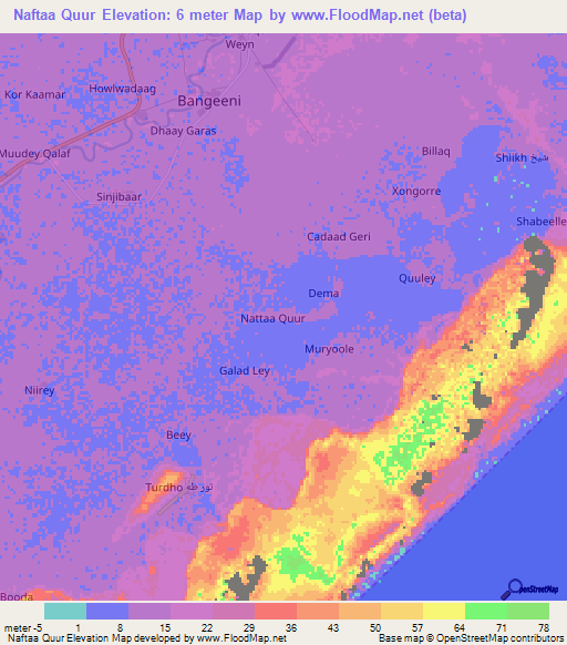 Naftaa Quur,Somalia Elevation Map