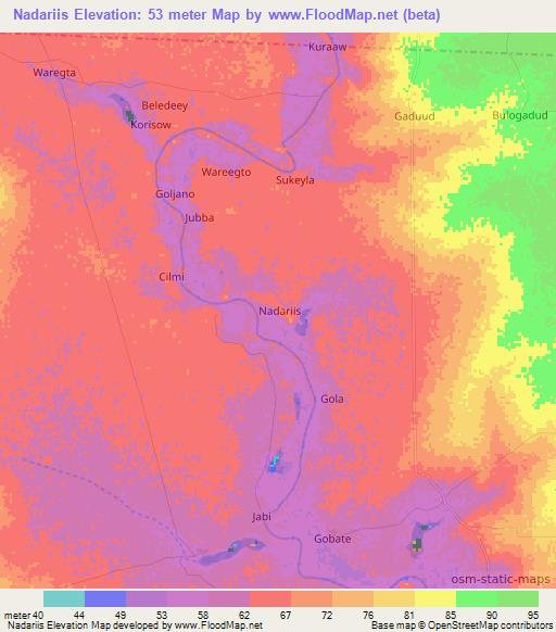 Nadariis,Somalia Elevation Map