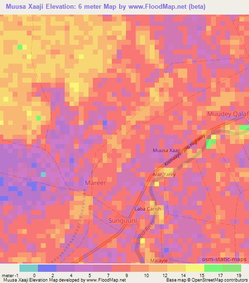 Muusa Xaaji,Somalia Elevation Map