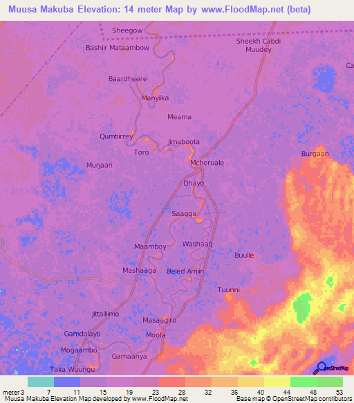 Muusa Makuba,Somalia Elevation Map