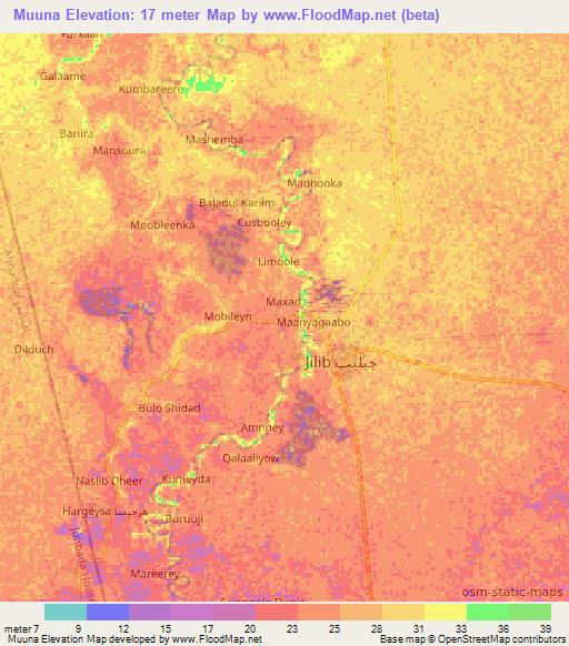 Muuna,Somalia Elevation Map