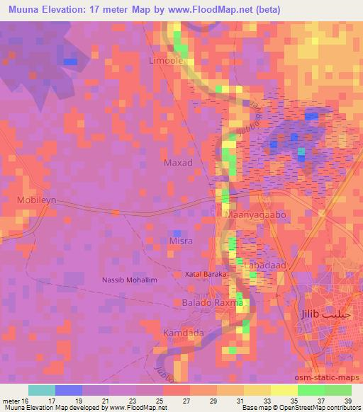 Muuna,Somalia Elevation Map