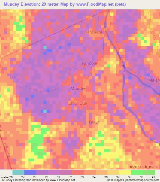 Muudey,Somalia Elevation Map