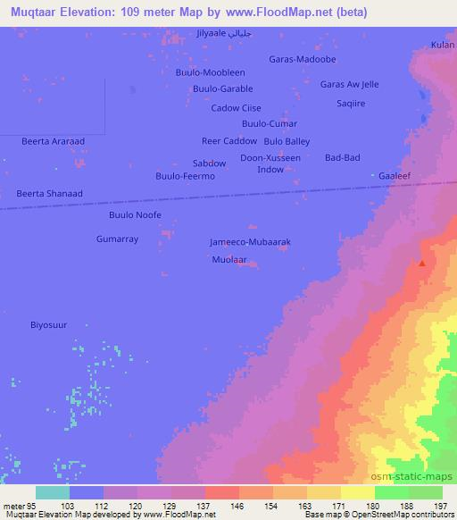 Muqtaar,Somalia Elevation Map