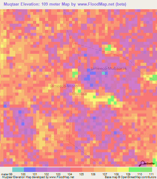 Muqtaar,Somalia Elevation Map