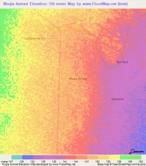 Muqla Axmed,Somalia Elevation Map