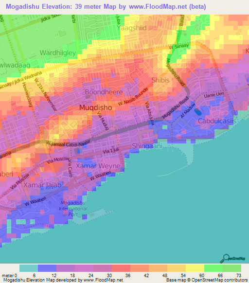 Mogadishu,Somalia Elevation Map