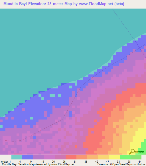 Mundila Bayi,Somalia Elevation Map
