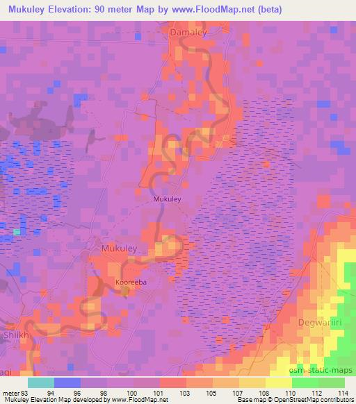 Mukuley,Somalia Elevation Map