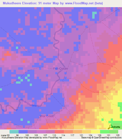 Mukudheere,Somalia Elevation Map