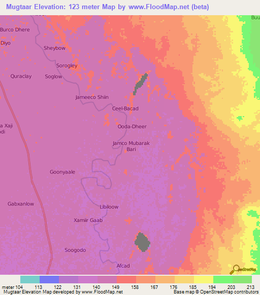 Mugtaar,Somalia Elevation Map