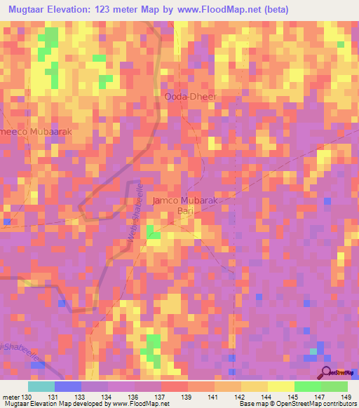 Mugtaar,Somalia Elevation Map