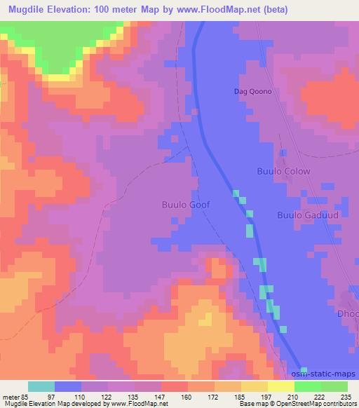 Mugdile,Somalia Elevation Map