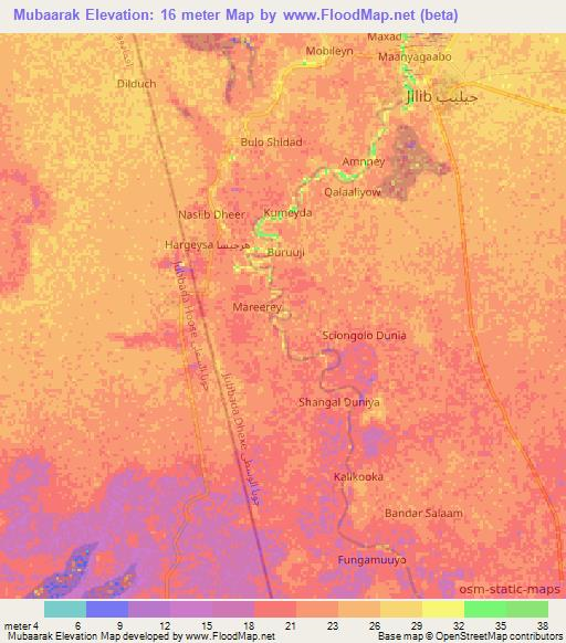 Mubaarak,Somalia Elevation Map