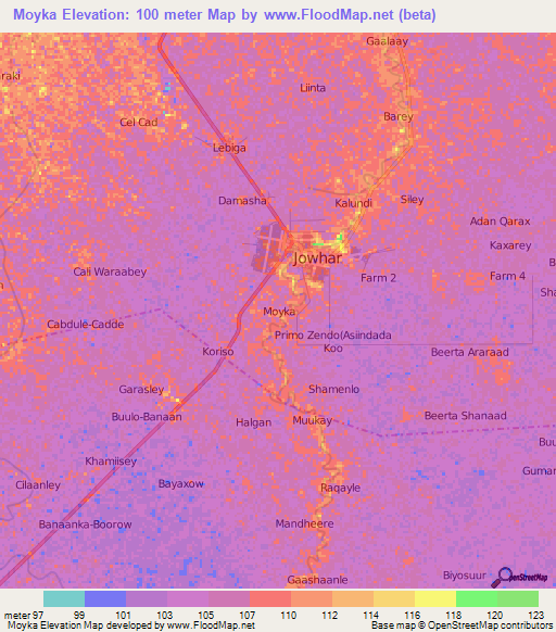Moyka,Somalia Elevation Map