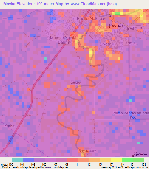 Moyka,Somalia Elevation Map