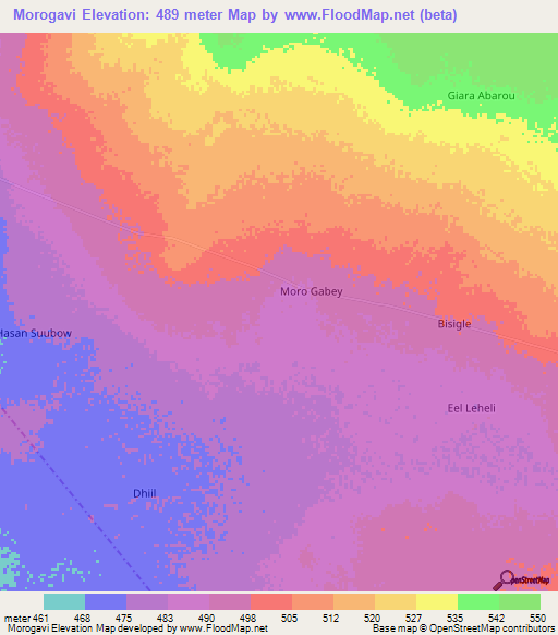 Morogavi,Somalia Elevation Map