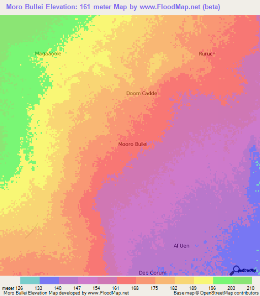 Moro Bullei,Somalia Elevation Map