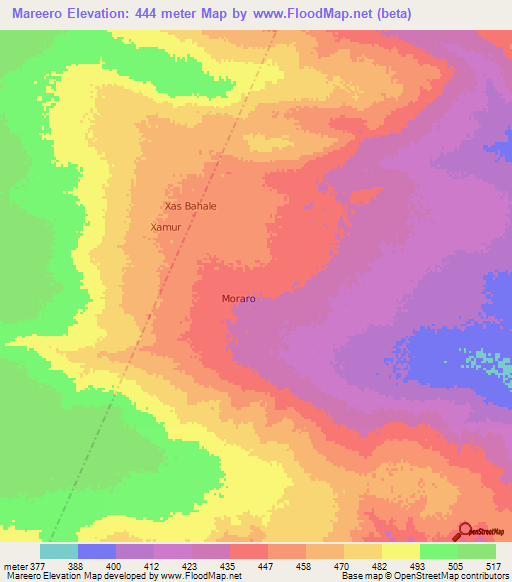 Mareero,Somalia Elevation Map