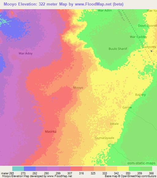Mooyo,Somalia Elevation Map