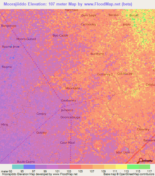 Moorajiiddo,Somalia Elevation Map