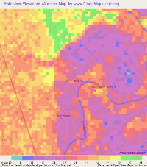 Moloolow,Somalia Elevation Map