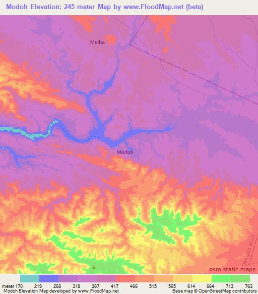 Modoh,Somalia Elevation Map
