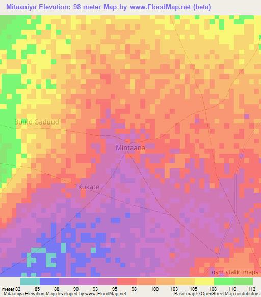 Mitaaniya,Somalia Elevation Map