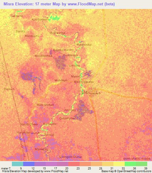 Misra,Somalia Elevation Map