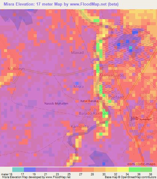 Misra,Somalia Elevation Map