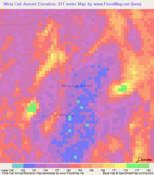 Mirta Cali Axmed,Somalia Elevation Map