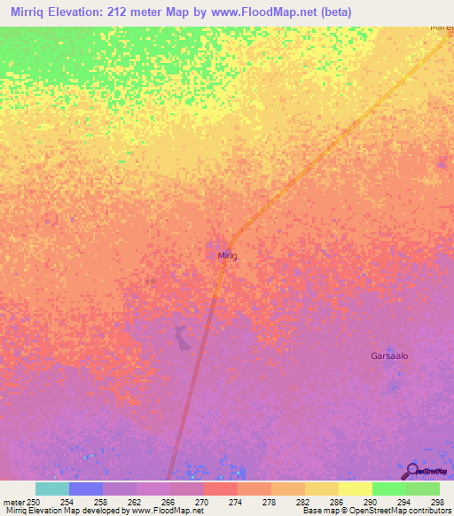 Mirriq,Somalia Elevation Map