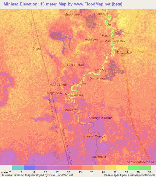 Miniasa,Somalia Elevation Map