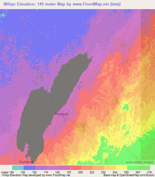 Miliqo,Somalia Elevation Map
