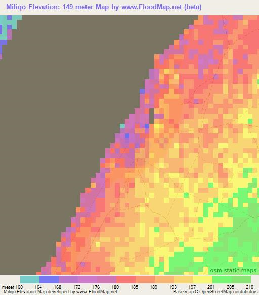 Miliqo,Somalia Elevation Map