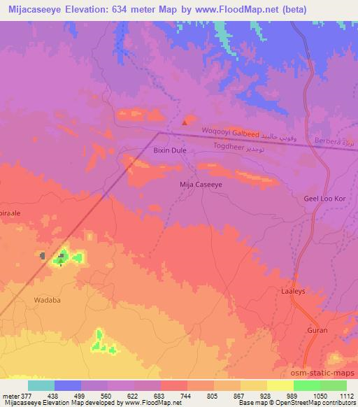 Mijacaseeye,Somalia Elevation Map