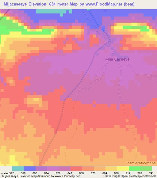 Mijacaseeye,Somalia Elevation Map