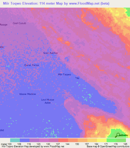 Miir Toqwo,Somalia Elevation Map