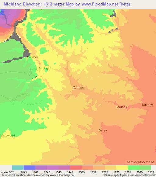 Midhisho,Somalia Elevation Map