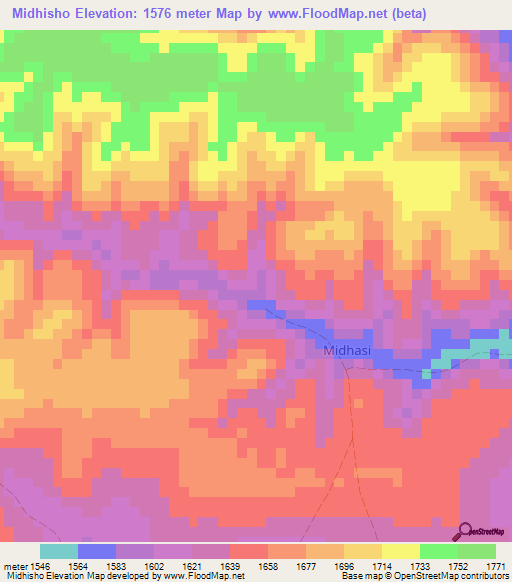 Midhisho,Somalia Elevation Map